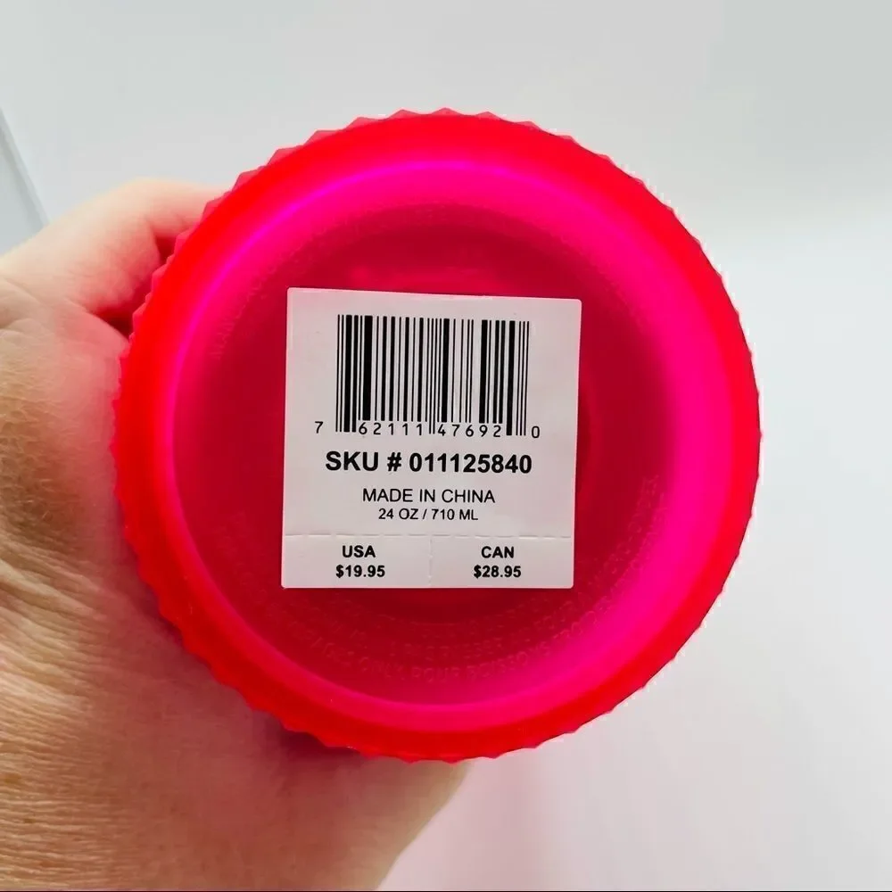 NWT - Starbucks Neon Pink Soft Touch Diamond Point Studded 24 oz. Tumbler
